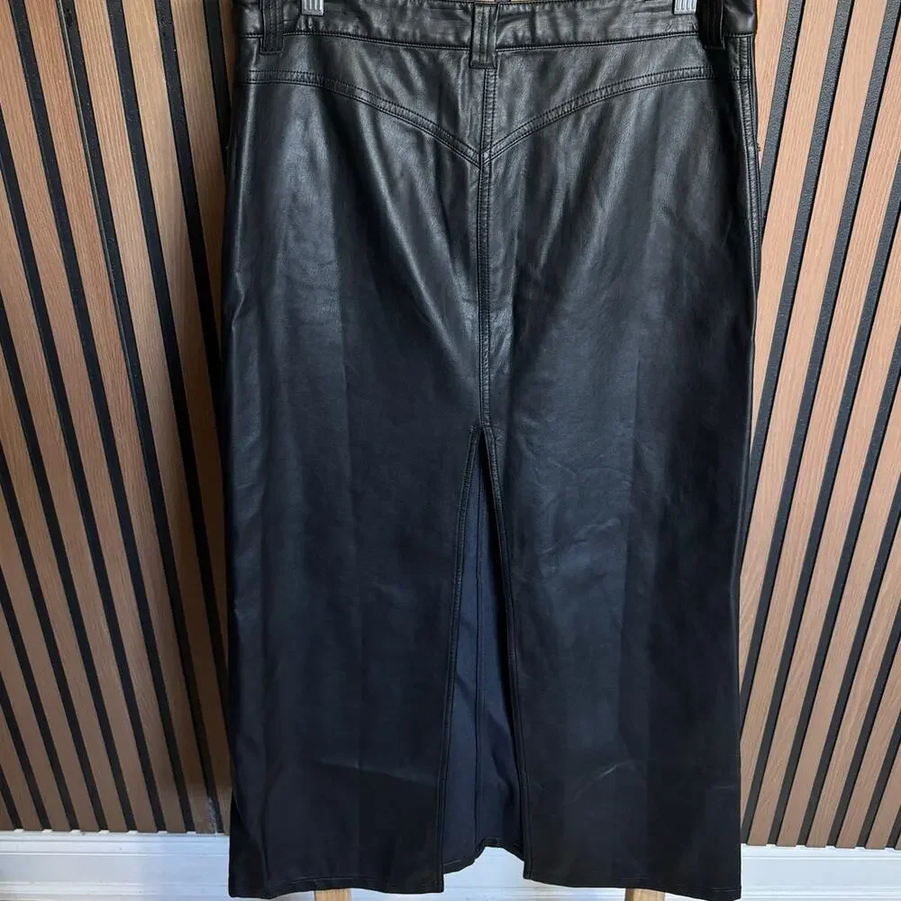 Free People City Slicker Vegan Leather Maxi Skirt Black Size 10